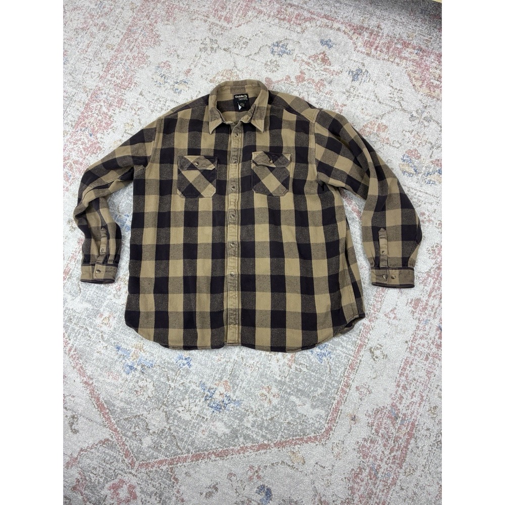 Guide Series Mens 4XLT Brown Black Buffalo Check Plaid Flannel Shirt 100% Cotton